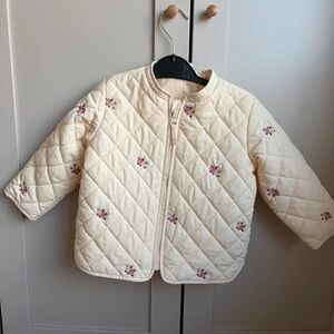 H&M Cream Kids Puffer Jacket with Pink Floral Design